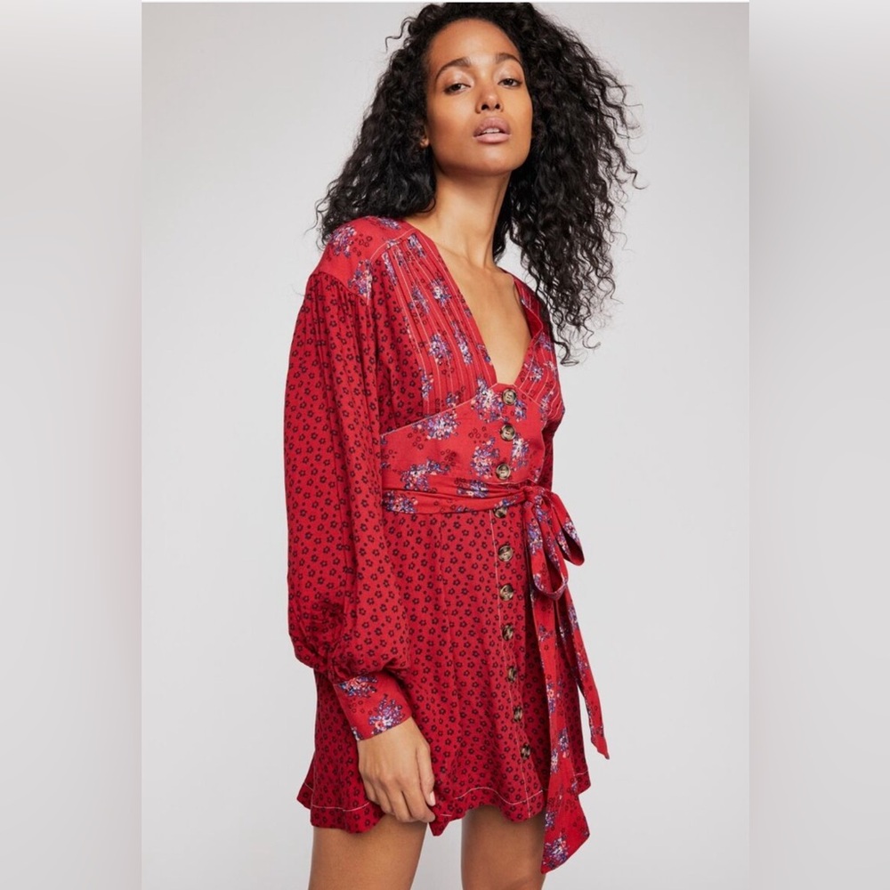 Free People Wonderland Floral Fit and Flare Long Sleeve Mini Dress Small